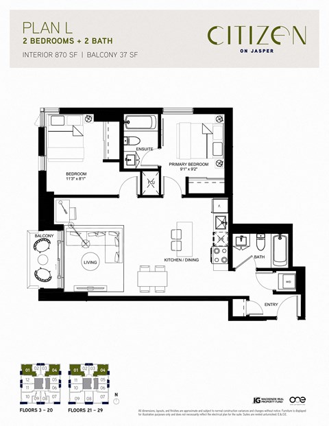 2 bed 2 bath L Floor Plan at Citizen on Jasper, Edmonton, T5K 0M5